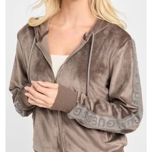 GUESS Brown Velour Hoodie with Silver Accents